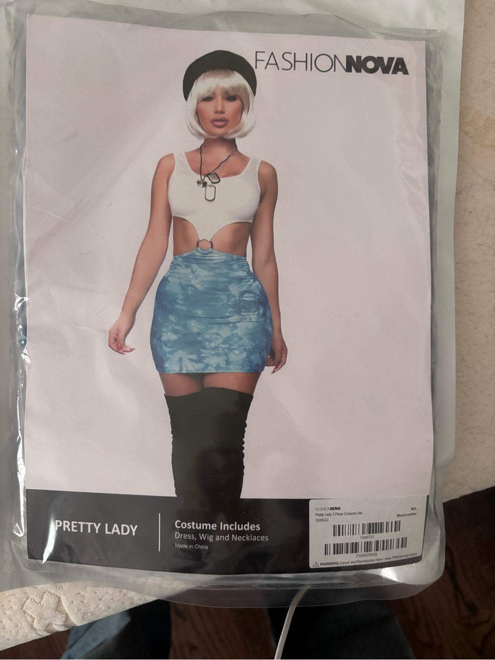 Fashion Nova Pretty Lady Women's White Crop Top & Blue Skirt Costume